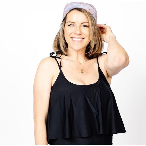 Kortni Jeane Swim Swing Top Womens Medium Black Bikini Simple Padded Pool NWT - Picture 1 of 10